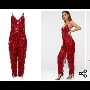 Red sequin jumpsuit